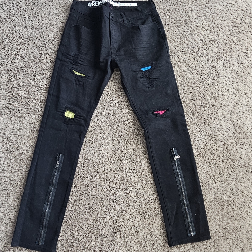 Reason Black Straight Jeans with Colorful Accents